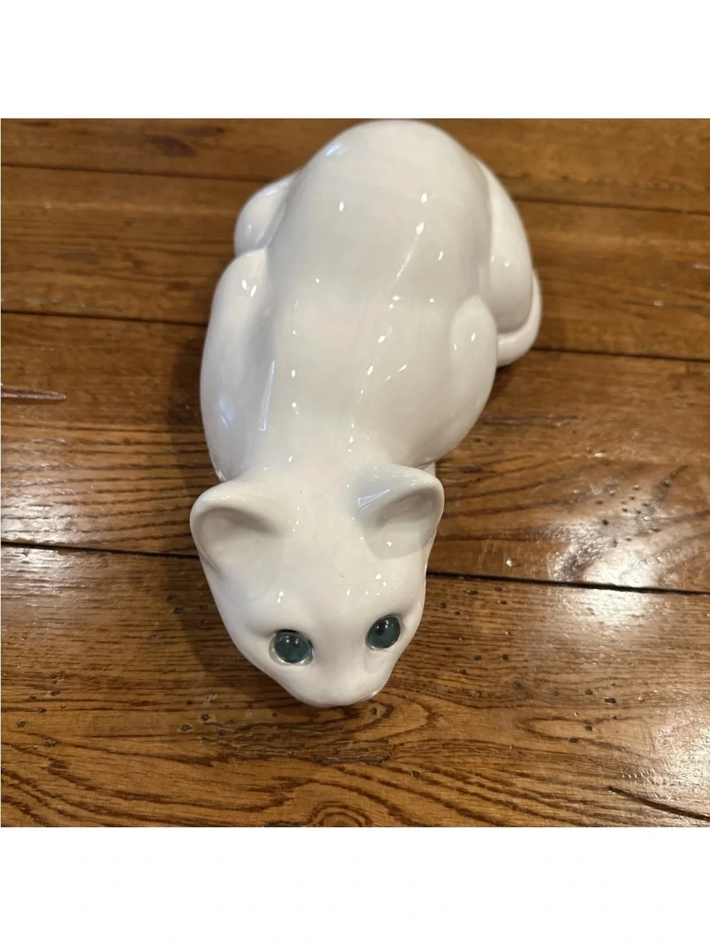 Vintage ELPA Alcobaca Portugal White Cat Figurine Glass Eyes 12” MCM